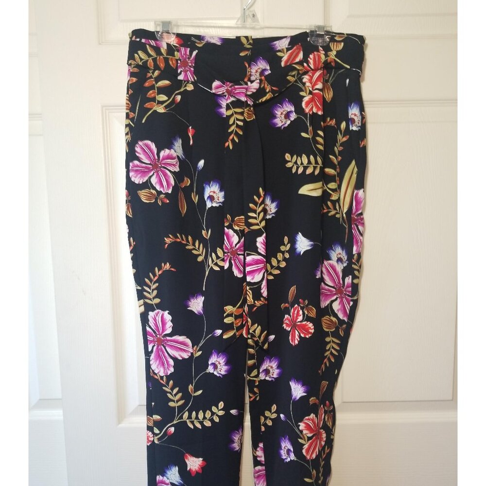 EXPRESS Black Floral Print High Waisted Tapered Leg Ankle Length Pants Size 12s